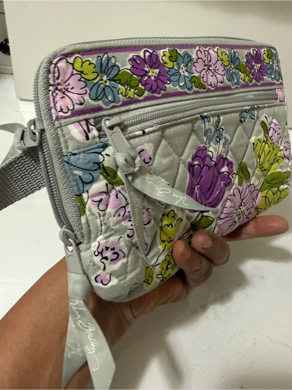 Vera Bradley Floral Quilted Crossbody Belt Bag - Gray with Purple & Green - Picture 6 of 13